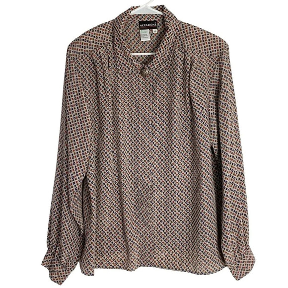 Vintage 80s 90s Button Down Shirt Blouse Womens Plus Size 1X 1XL Long Sleeve - Picture 1 of 13